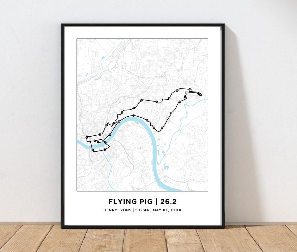 Flying Pig 26.2 Course Marathoner  Map | Personalized Flying Pig Route Map | Gift for Runners | 26.2 Map