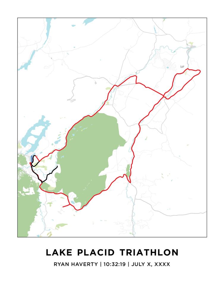 Lake Placid Triathlon Map: Personalized Triathlete Gift