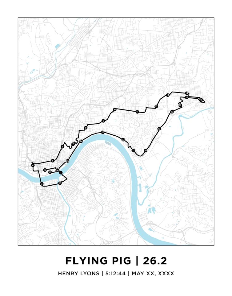 Flying Pig 26.2 Course Marathoner  Map | Personalized Flying Pig Route Map | Gift for Runners | 26.2 Map