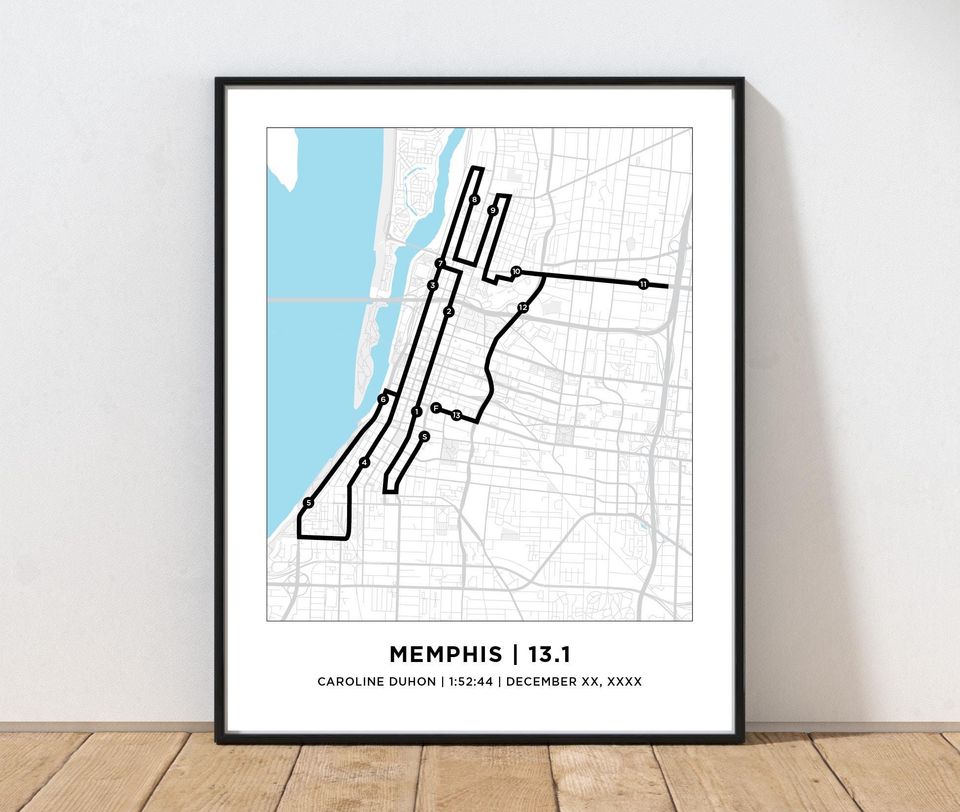 Memphis 13.1 Half Course Map | Personalized Memphis Route Map | Gift for Runners