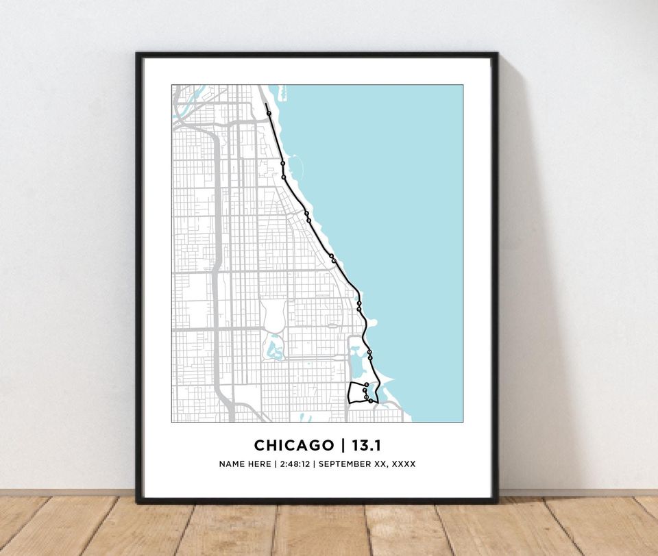 Chicago 13.1 Half Marathoner Course Map | Personalized Chicago  Route Map | Gift for Runners |