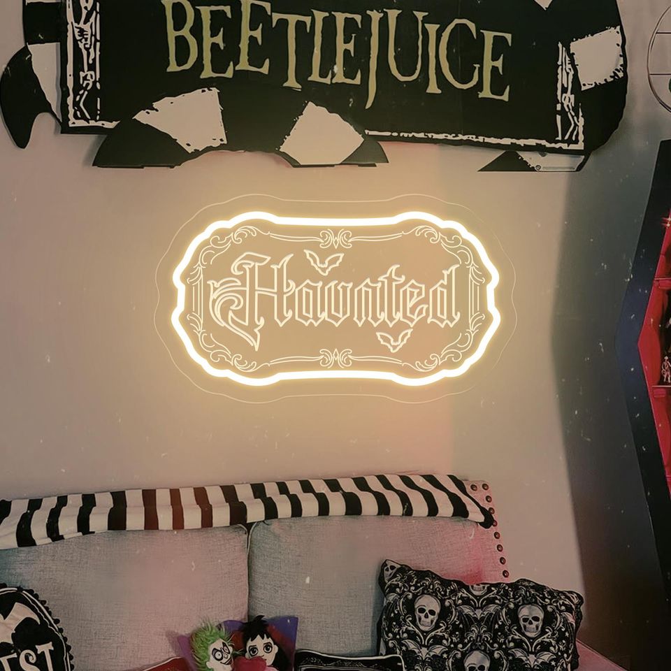 Haunted House LED Neon Sign: Gothic Halloween Decor