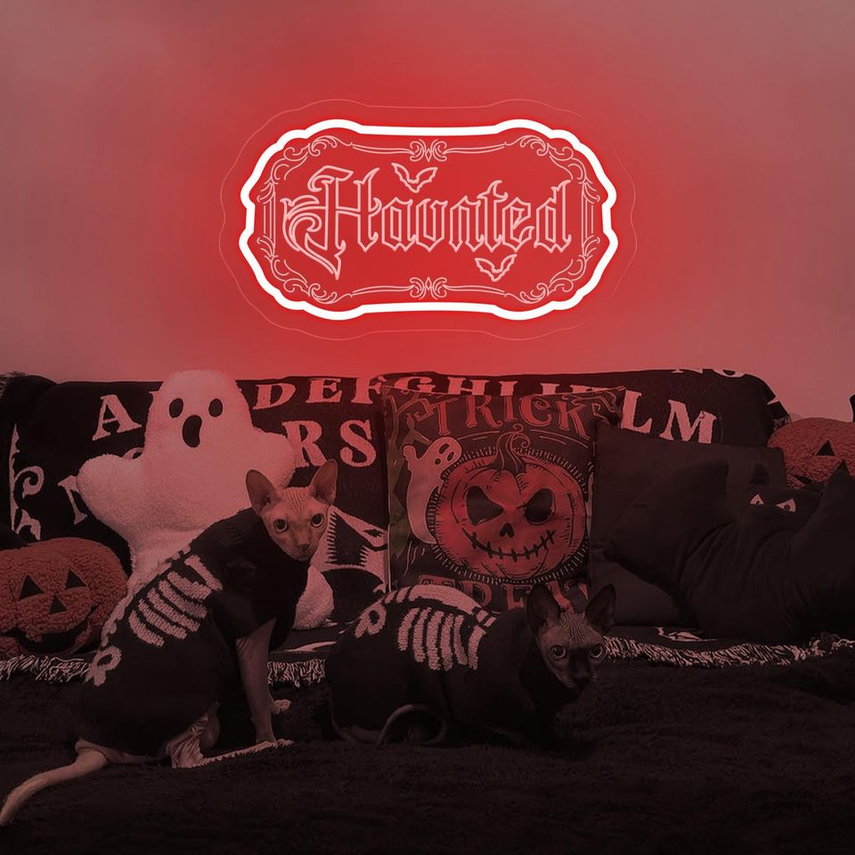 Haunted House LED Neon Sign: Gothic Halloween Decor