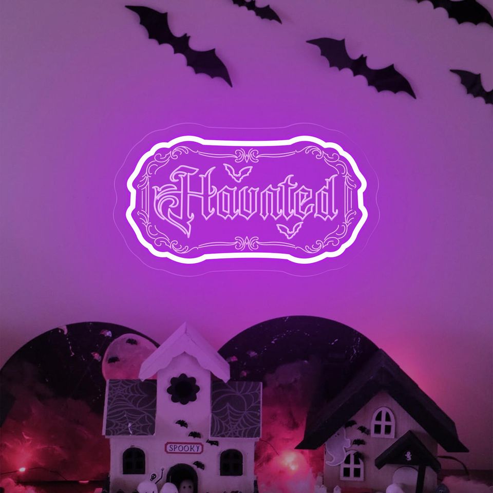 Haunted House LED Neon Sign: Gothic Halloween Decor
