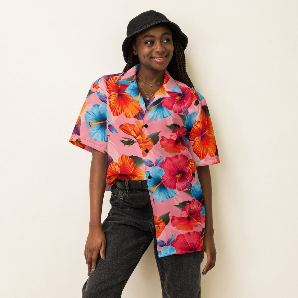 Beach-Ready Pink Hibiscus Hawaiian Shirt
