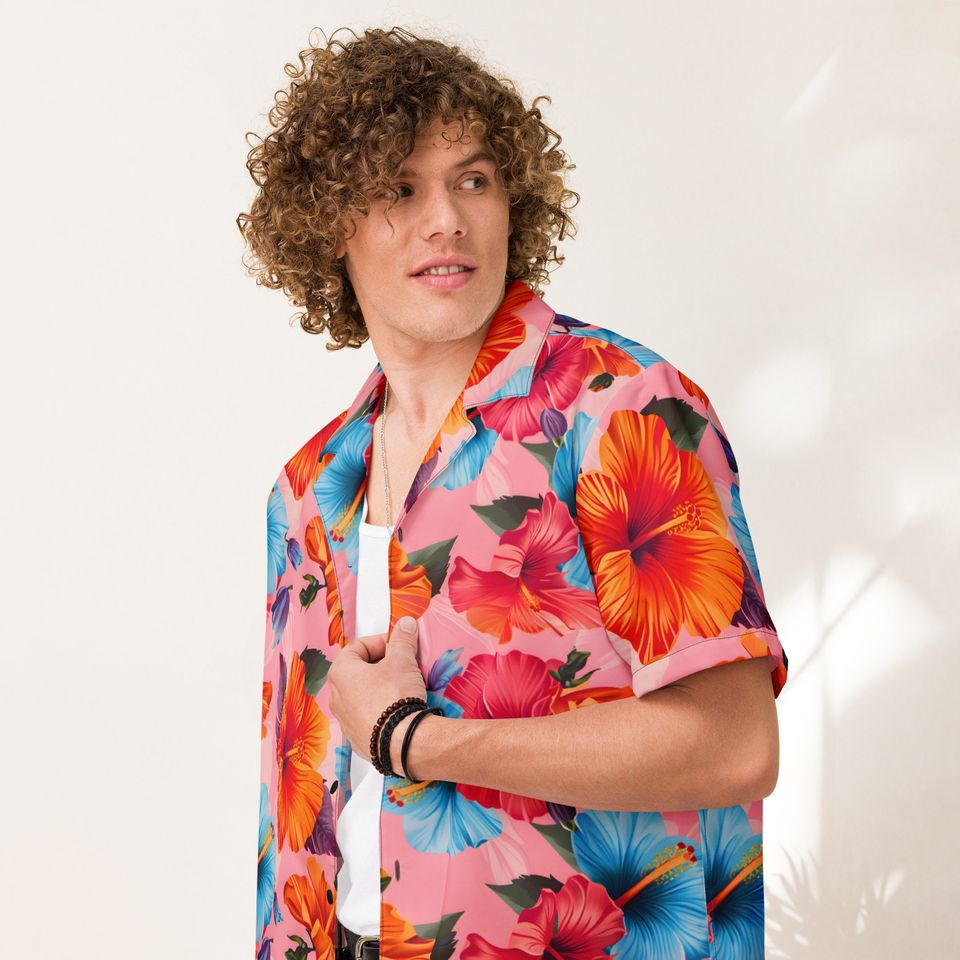 Beach-Ready Pink Hibiscus Hawaiian Shirt