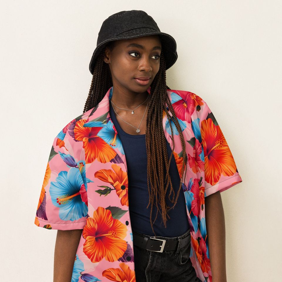 Beach-Ready Pink Hibiscus Hawaiian Shirt