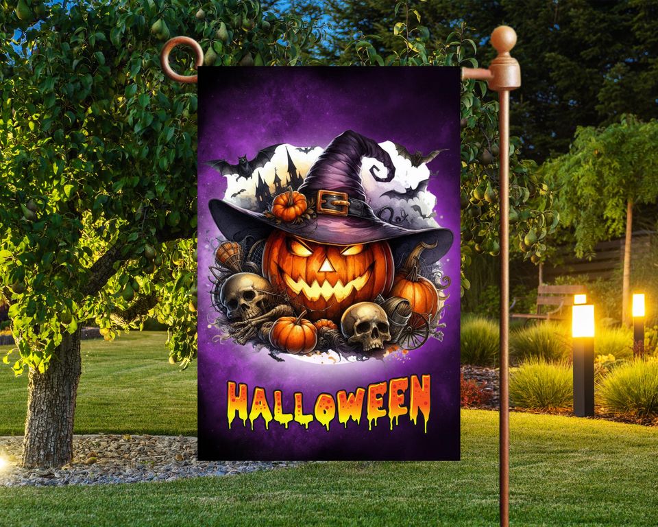 Halloween Garden Flag Sublimation Design,Pumpkin Garden Flag Template