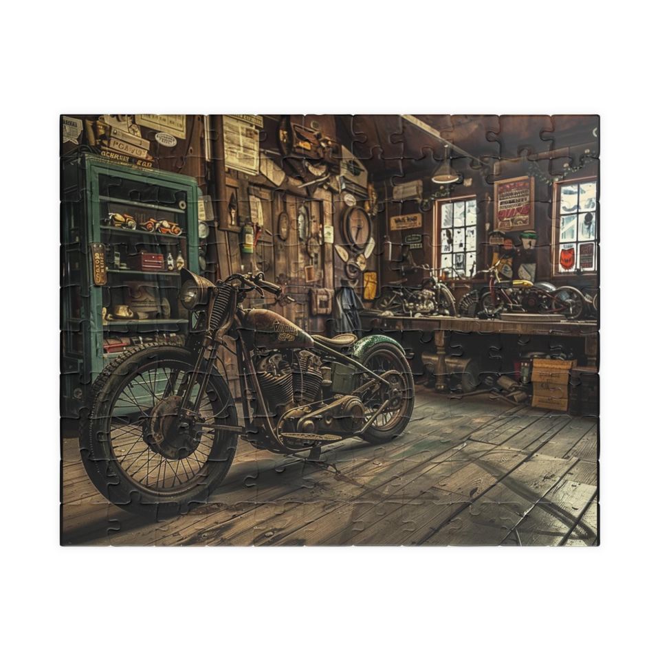 Old School Motorcycle Garage Puzzle (110, 252, 520, 1014-piece)
