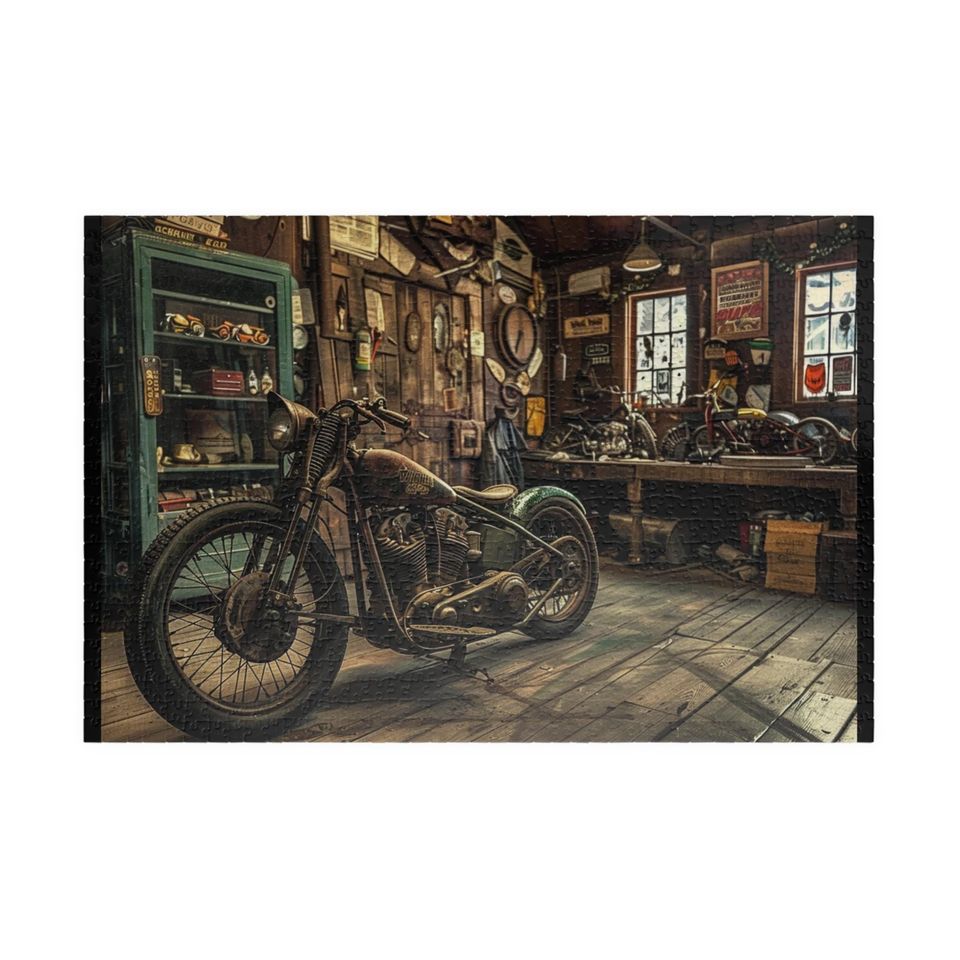 Old School Motorcycle Garage Puzzle (110, 252, 520, 1014-piece)
