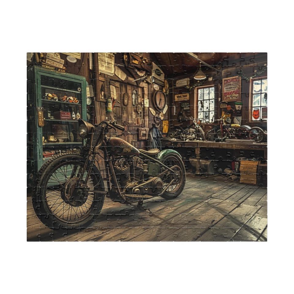 Old School Motorcycle Garage Puzzle (110, 252, 520, 1014-piece)