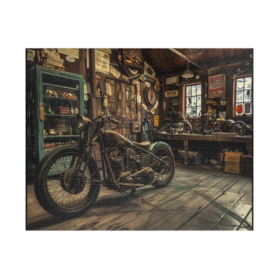 Old School Motorcycle Garage Puzzle (110, 252, 520, 1014-piece)