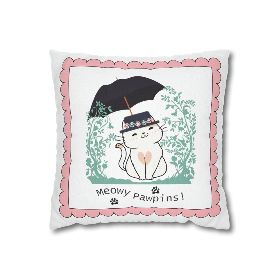 Meowy Pawpins Mary Poppins Inspired CAT THROW Pillow