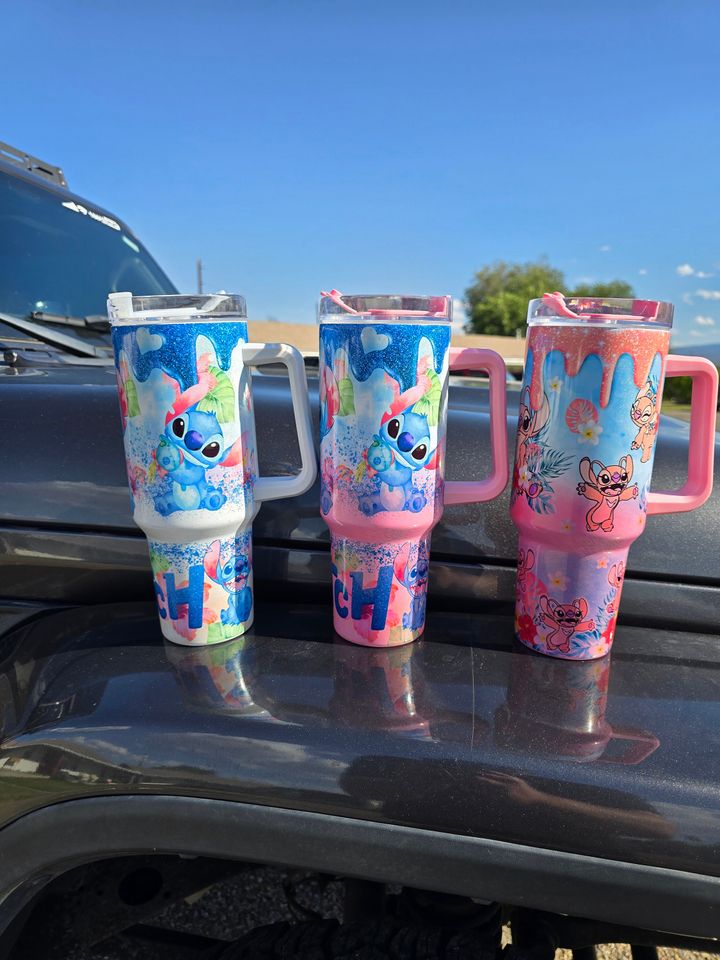 Stitch Cartoon 40oz Tumbler - Shimmer Glitter cup mug- Stitch or Angle gift for her