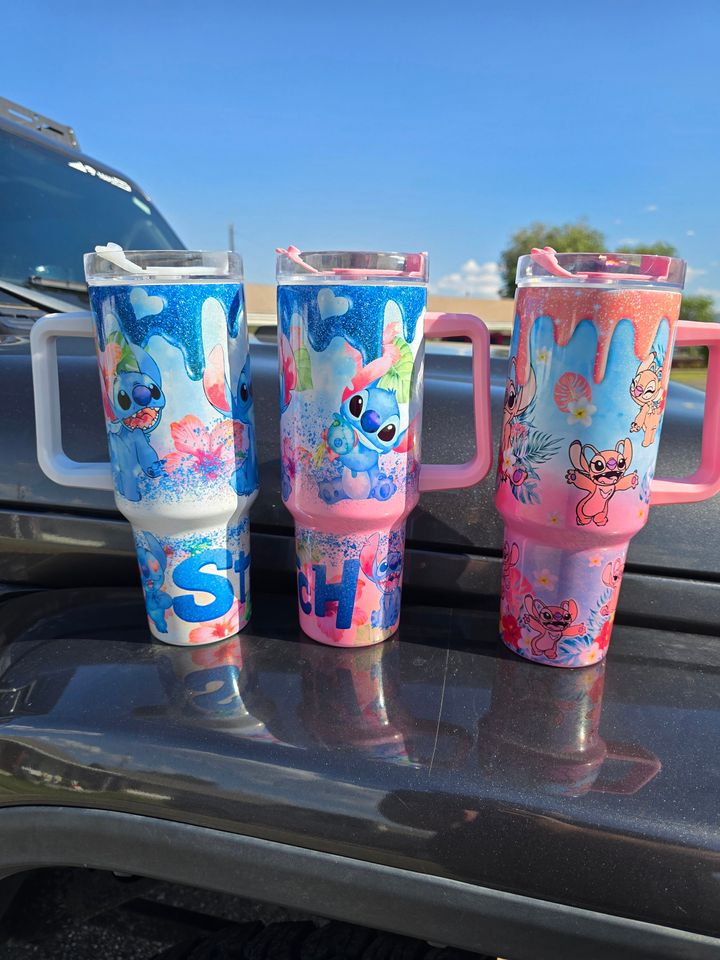Stitch Cartoon 40oz Tumbler - Shimmer Glitter cup mug- Stitch or Angle gift for her