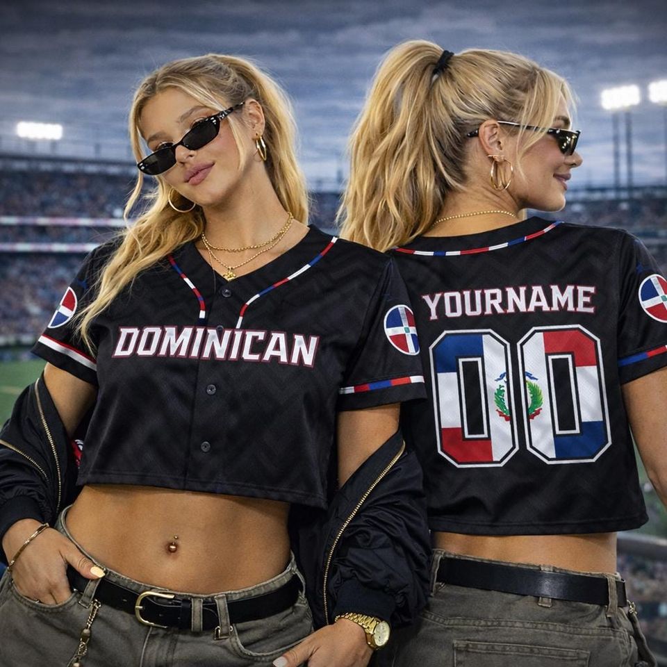 Personalized Dominican Republic Crop Baseball Jersey Top, Custom Name Number, Dominican Flag Croptop Jersey