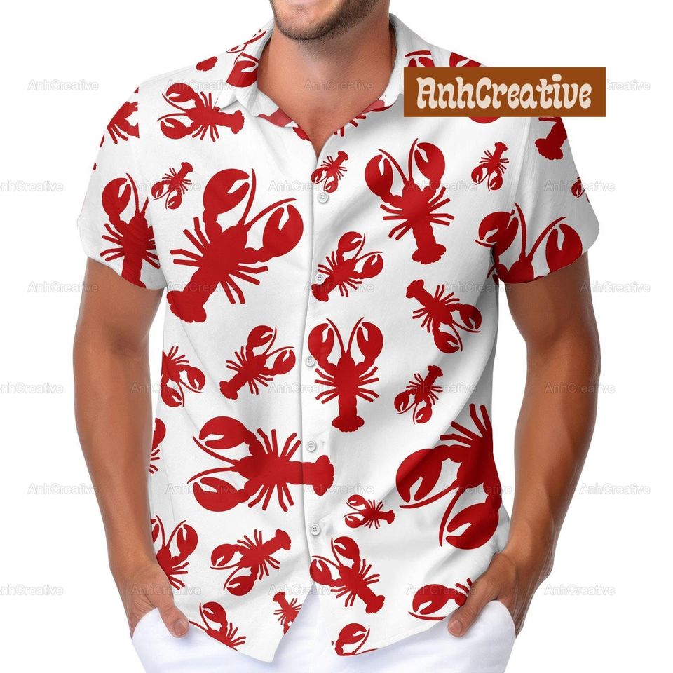 Lobster Hawaiian Shirt, Lobster Shirt, Lobster Button Shirt, Summer Hawaii Shirt, Lobster Button Shirt, Vacation Shirt, Lobster Gift