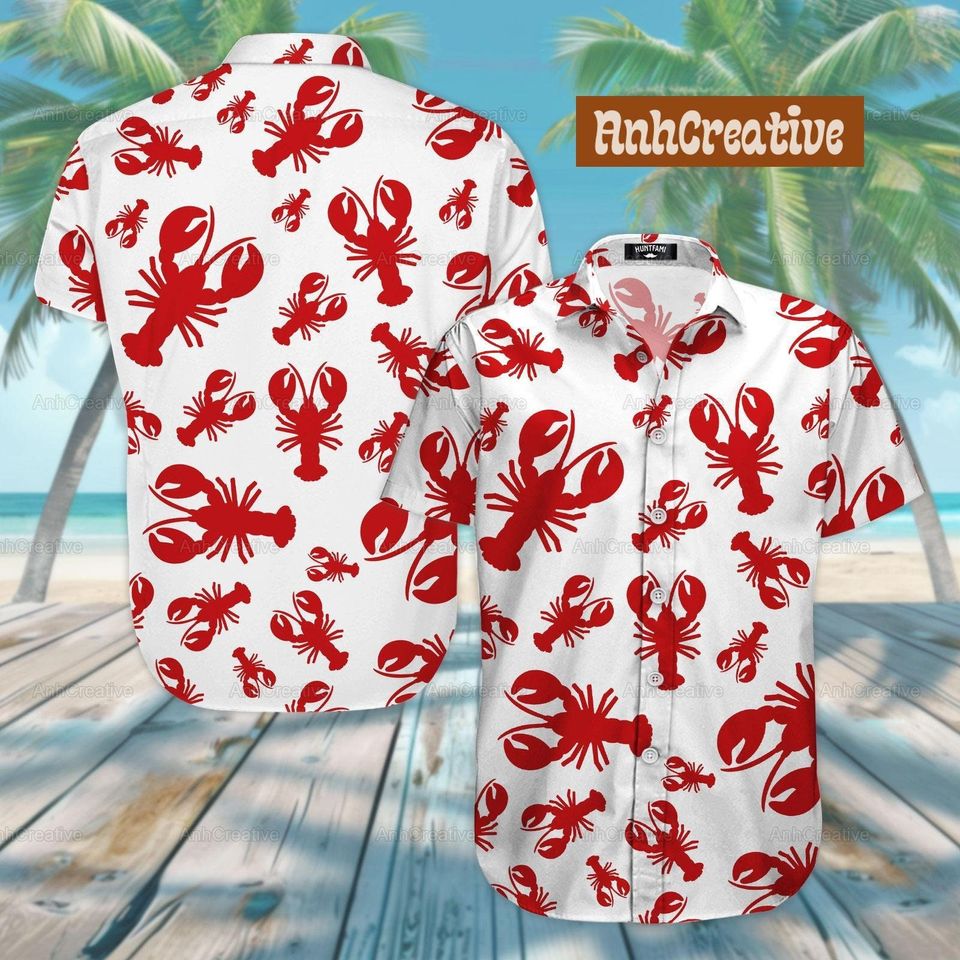 Lobster Hawaiian Shirt, Lobster Shirt, Lobster Button Shirt, Summer Hawaii Shirt, Lobster Button Shirt, Vacation Shirt, Lobster Gift