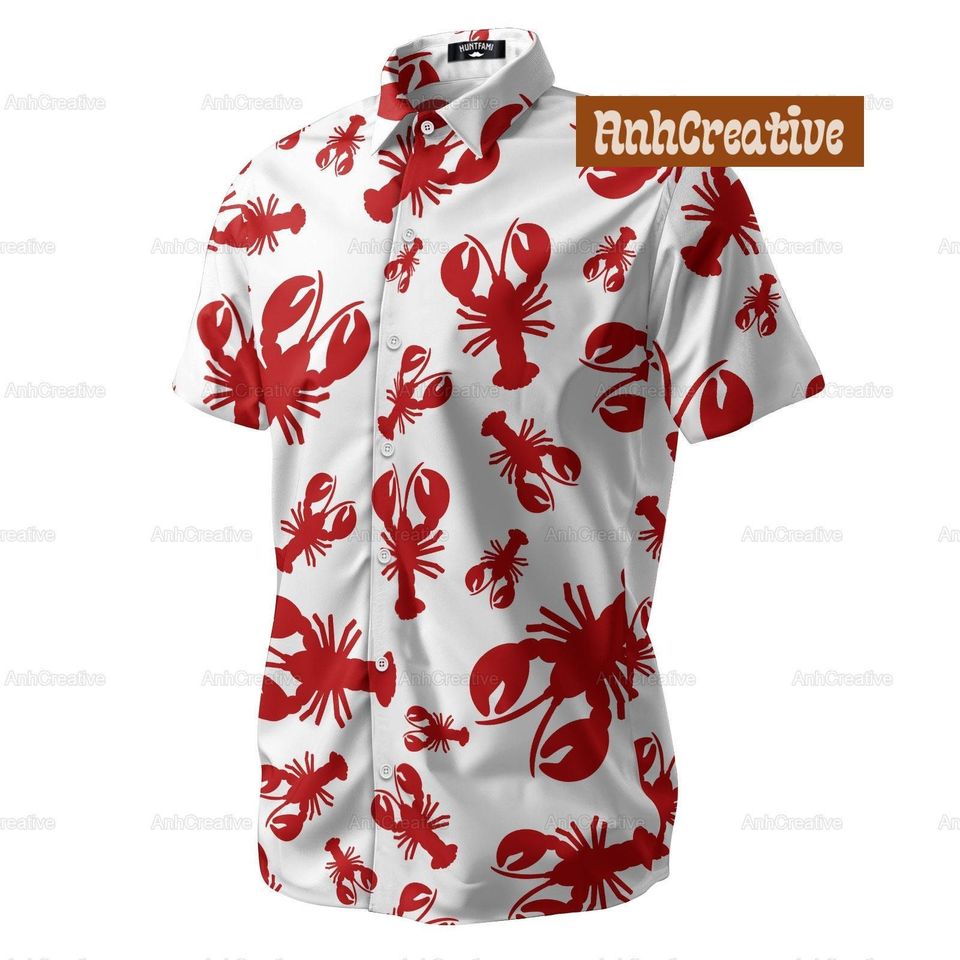 Lobster Hawaiian Shirt, Lobster Shirt, Lobster Button Shirt, Summer Hawaii Shirt, Lobster Button Shirt, Vacation Shirt, Lobster Gift