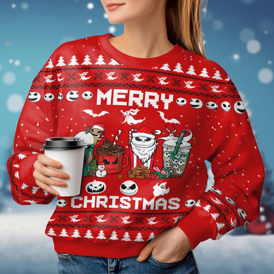 Christmas Gift, Jack Skellington Ugly Sweater, Nightmare Before Coffee Christmas Shirt, Skellington Santa, Oogie Boogie Zero Dog Xmas