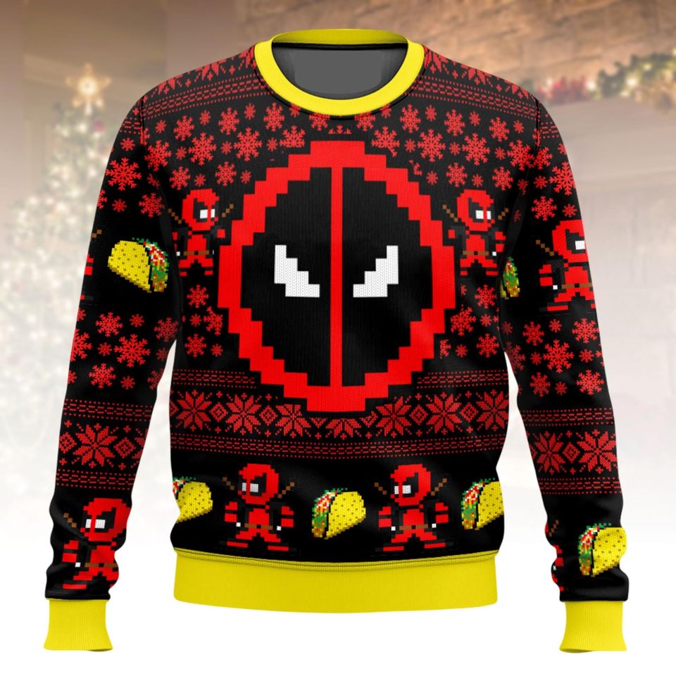 Deadpool Ugly Christmas Sweater, Funny Taco Xmas Sweater, Marvel Hero Ugly Sweater, Christmas Gift