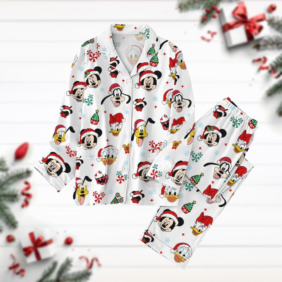 Mickey And Friends Christmas Pajamas, Disney Holiday Pajamas Set, Santa Mickey Shirt, Minnie Daisy Donald Duck Xmas Party Gift