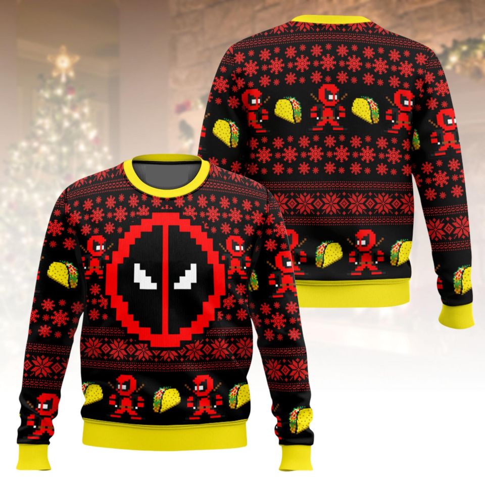 Deadpool Ugly Christmas Sweater, Funny Taco Xmas Sweater, Marvel Hero Ugly Sweater, Christmas Gift