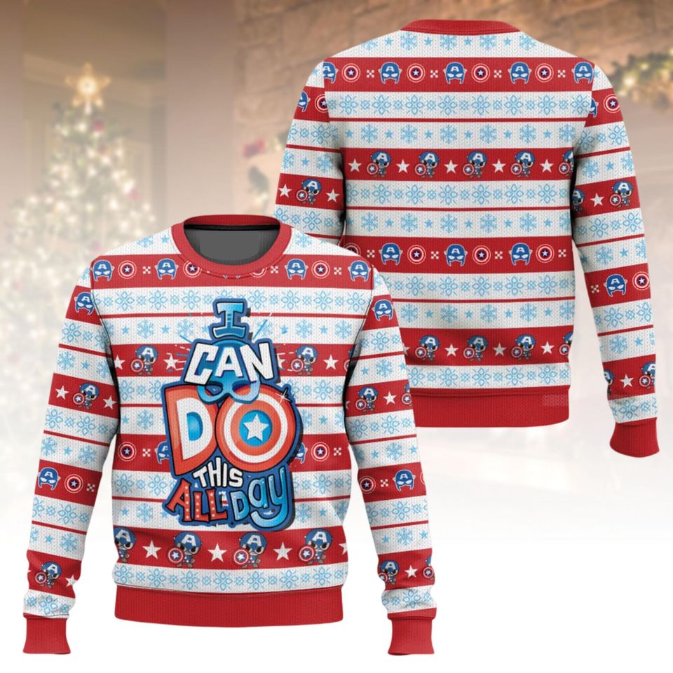 Captain America Ugly Christmas Sweater, Marvel Xmas Sweater, Superhero Ugly Sweater, Comic Book Sweater, Christmas Gift
