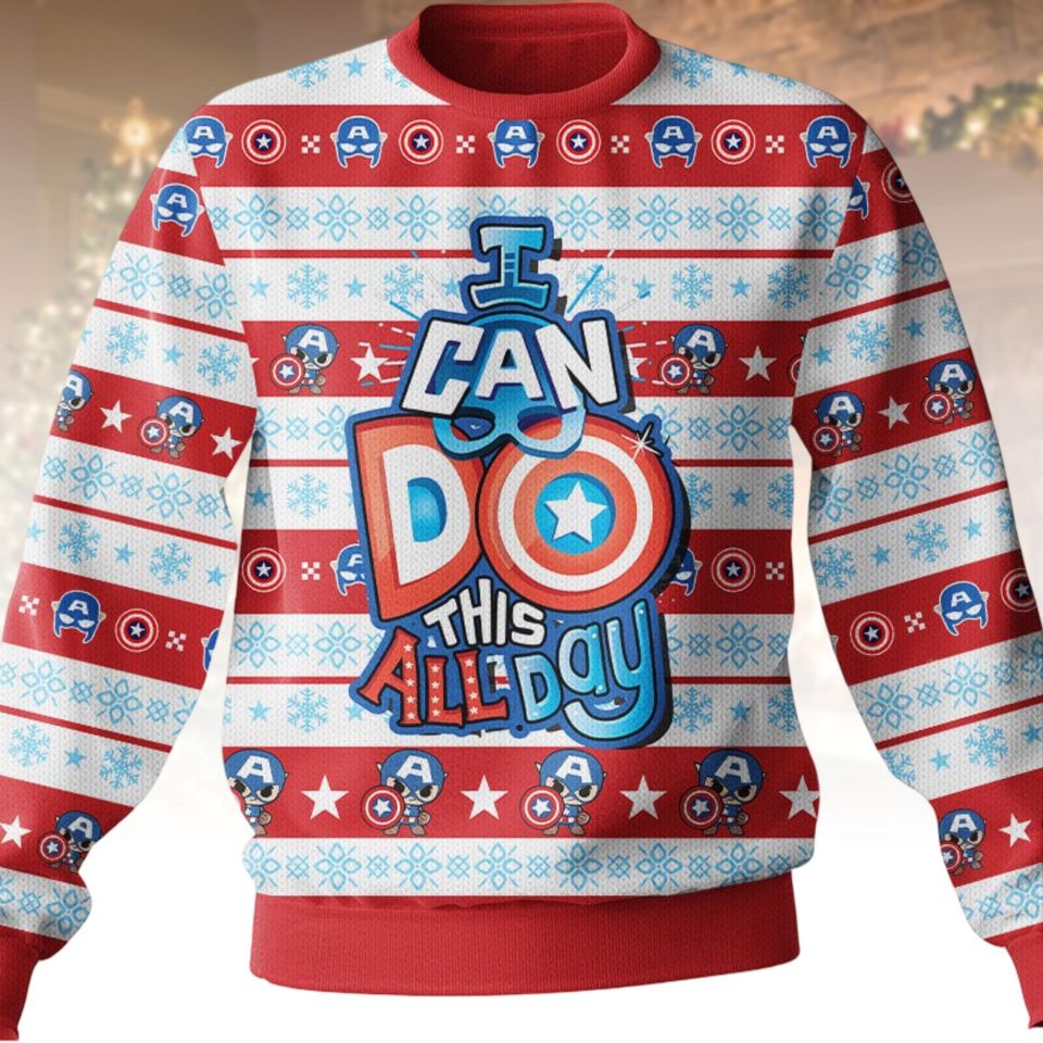 Captain America Ugly Christmas Sweater, Marvel Xmas Sweater, Superhero Ugly Sweater, Comic Book Sweater, Christmas Gift