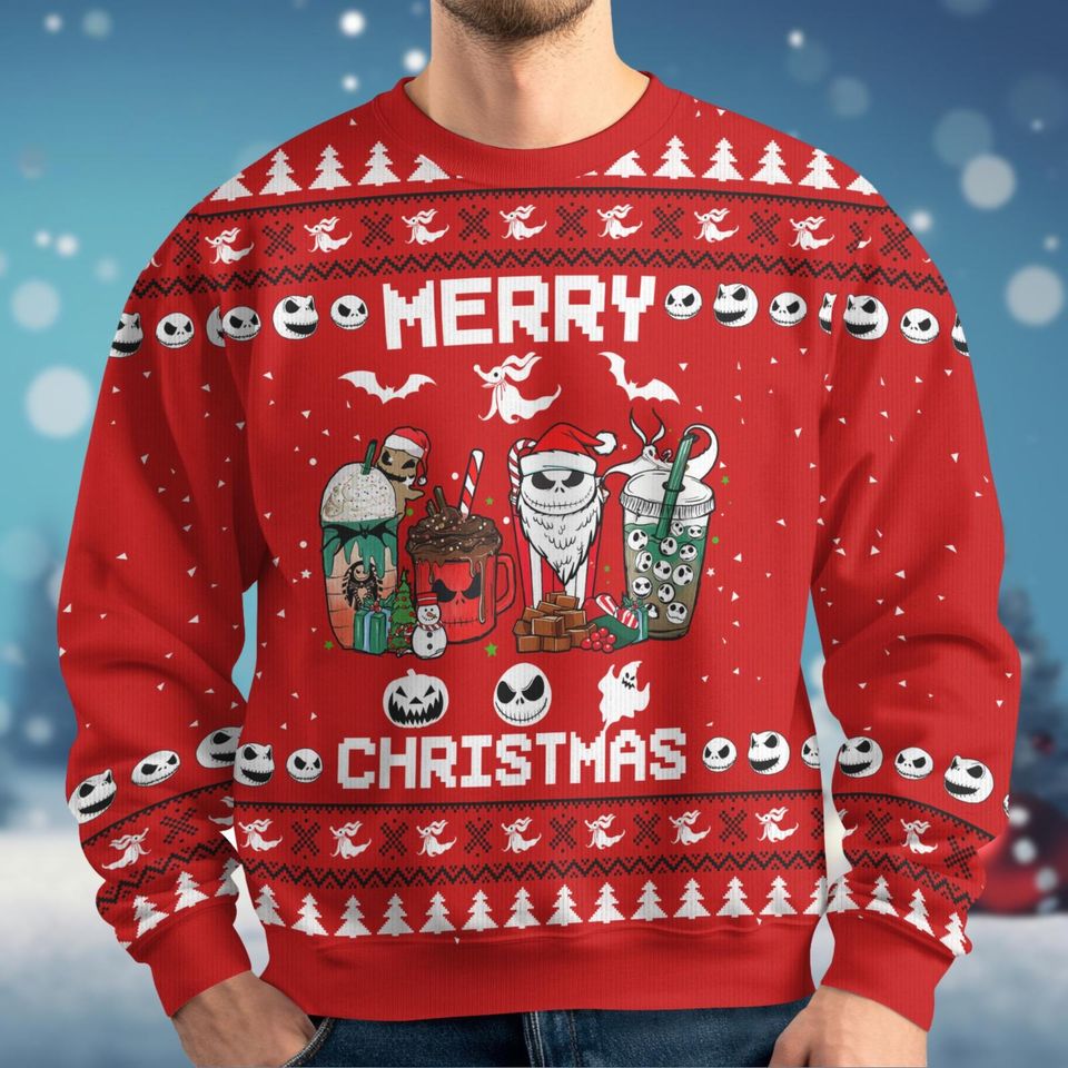 Christmas Gift, Jack Skellington Ugly Sweater, Nightmare Before Coffee Christmas Shirt, Skellington Santa, Oogie Boogie Zero Dog Xmas