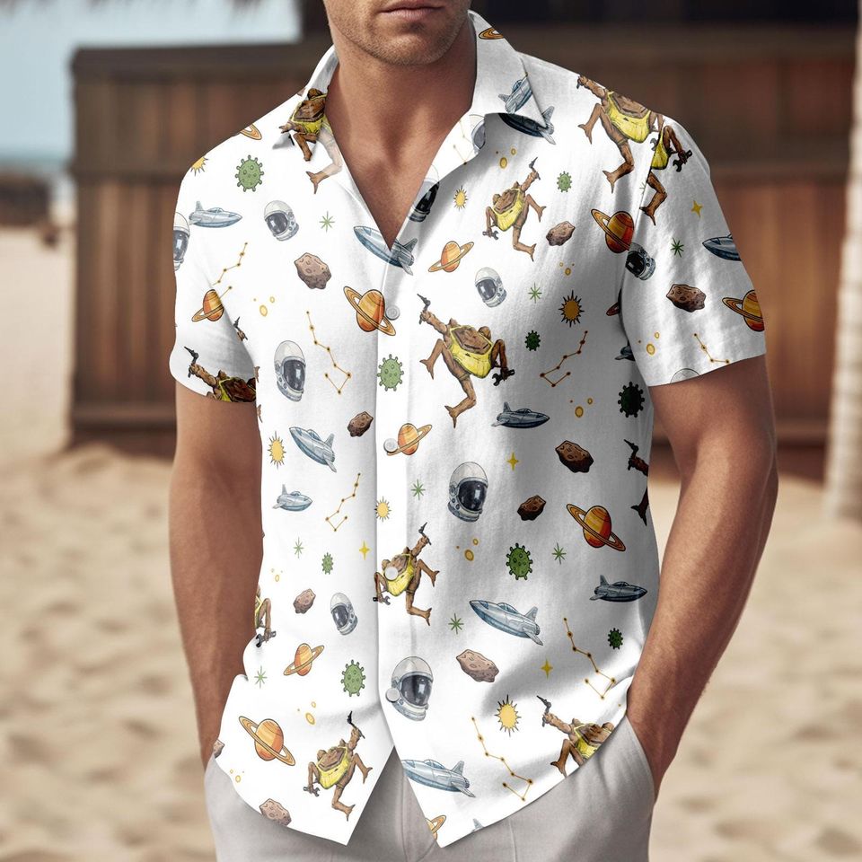 Space Sci Fi Hawaii Shirt, Project Hail Mary Rocky Button Shirt, Retro Bookish Summer Men Shirt, Andy Weir Gift, Booklist Lover Shirt