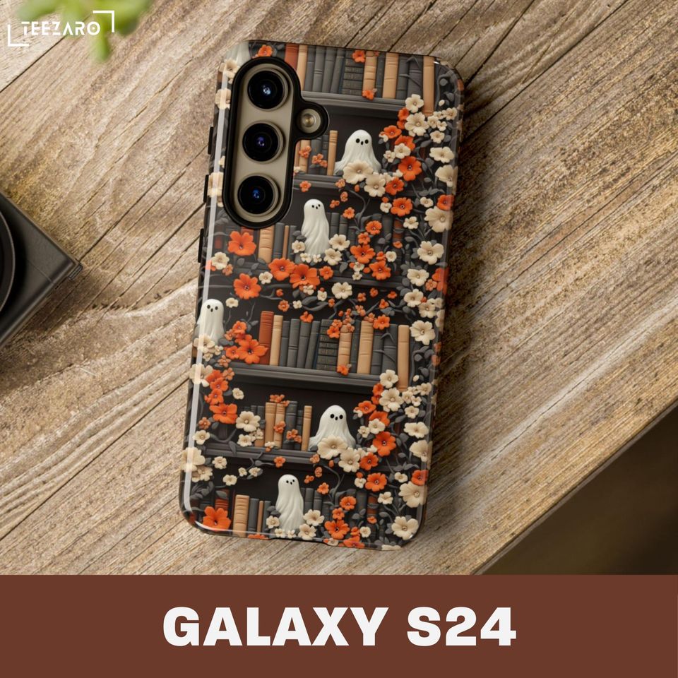 Bookish Ghost Phone Case: Halloween Floral Design, Glossy or Matte