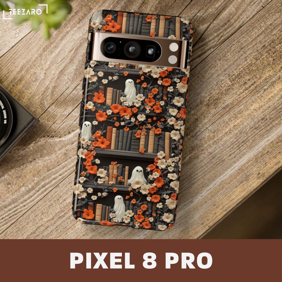 Bookish Ghost Phone Case: Halloween Floral Design, Glossy or Matte