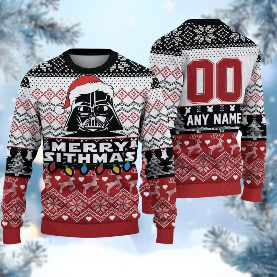 Personalized Darth Vader Ugly Sweater, Merry Sithmas Christmas Sweater, Christmas Lights Holiday Sweater, Santa Darth Vader Shirt