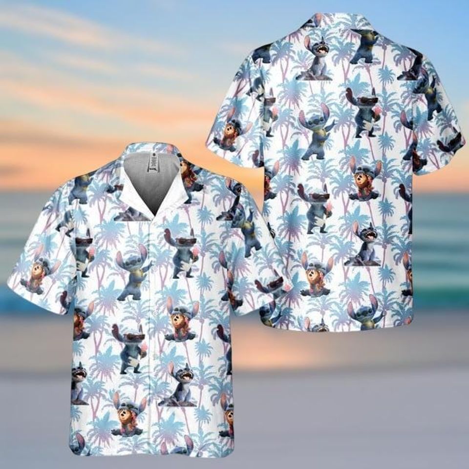 Funny Stitch Hawaiian Shirt, Stitch Movie Button Up Shirt, Cartoon Beach Shirt, Family Vacation Gift