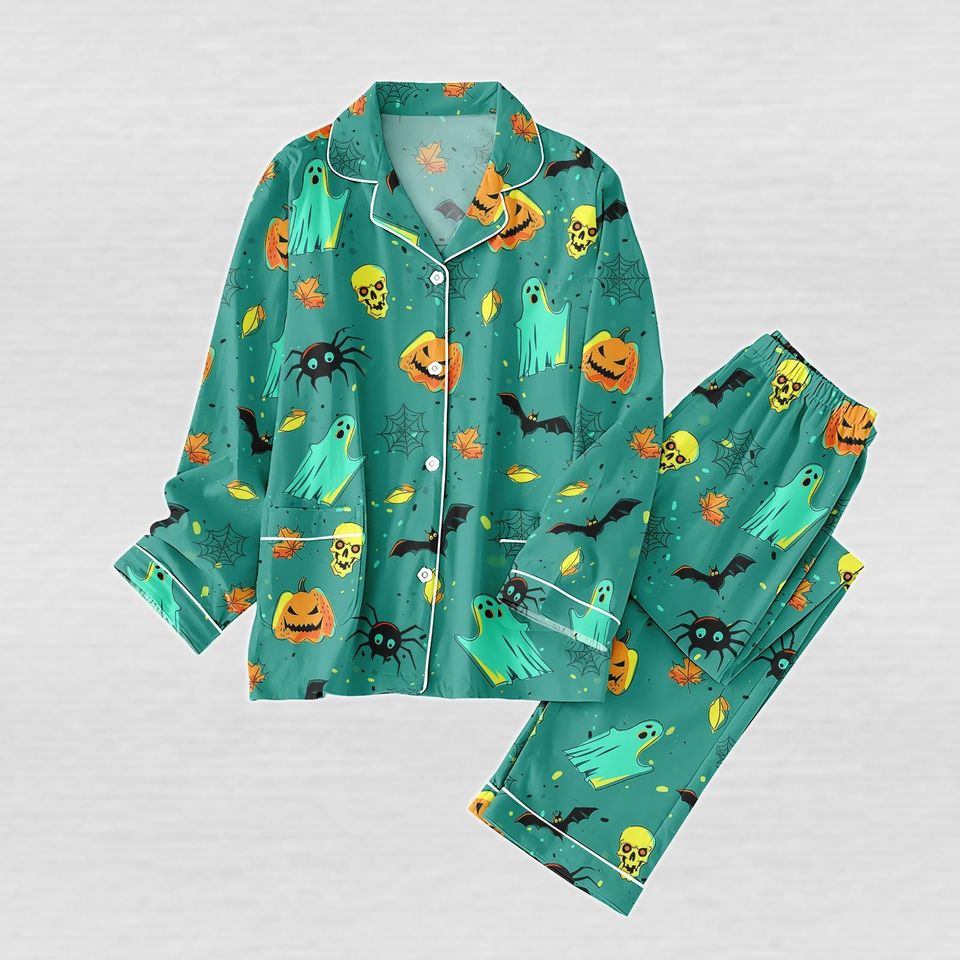 Halloween Pumpkin Ghost Pajama Set, Spooky Holiday Pajamas