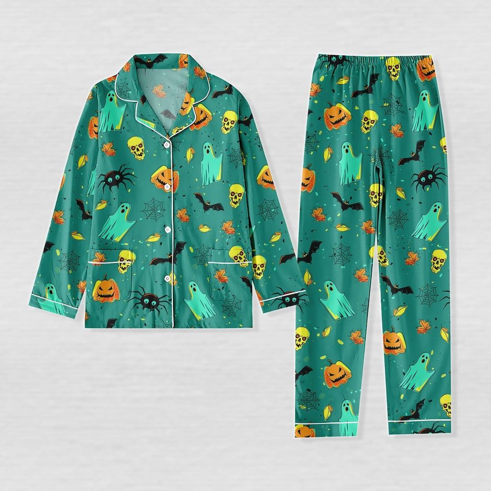 Halloween Pumpkin Ghost Pajama Set, Spooky Holiday Pajamas