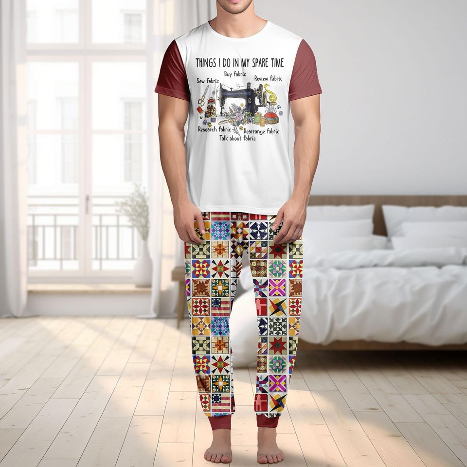 Funny Sewing Lover Shirt Pants Set, Things I Do In My Spare Time Sewing Machine Pajama Set, Sewing Hobby Costume Sleepwear For Women