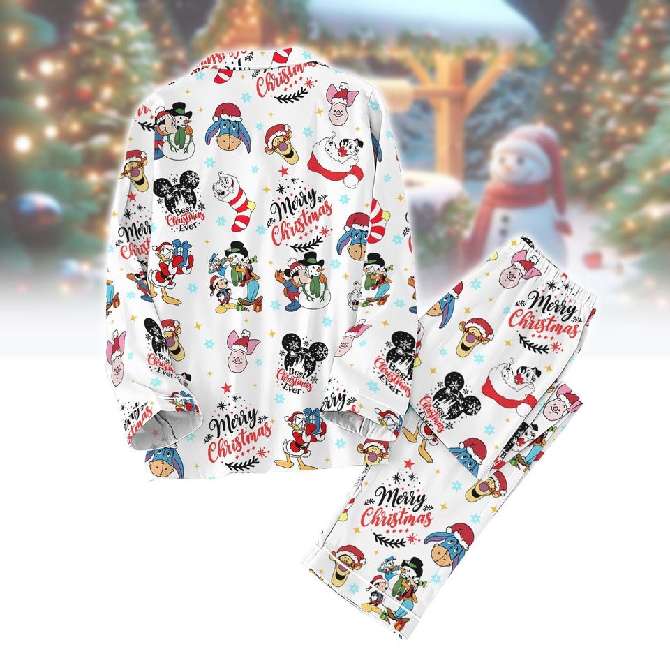Disney Movie Christmas Pajamas Set, Pooh Piglet Eeyore Mickey Santa Pajamas