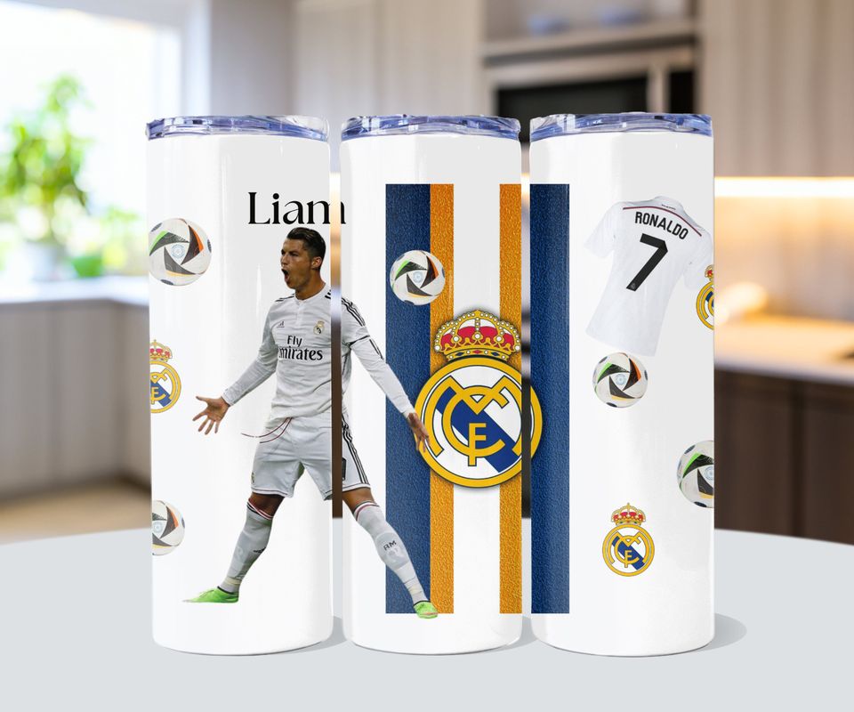 Personalised Ronaldo Real Madrid skinny tumbler