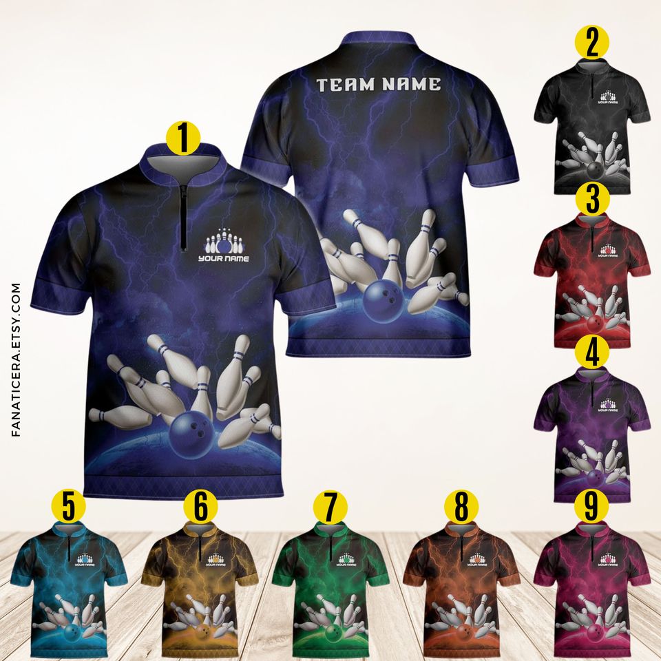 Personalized Bowling Jersey Shirt Custom Bowling Shirt Team Funny Gift For Bowler Player Short Sleeve Button Down Bowling Jersey Gift