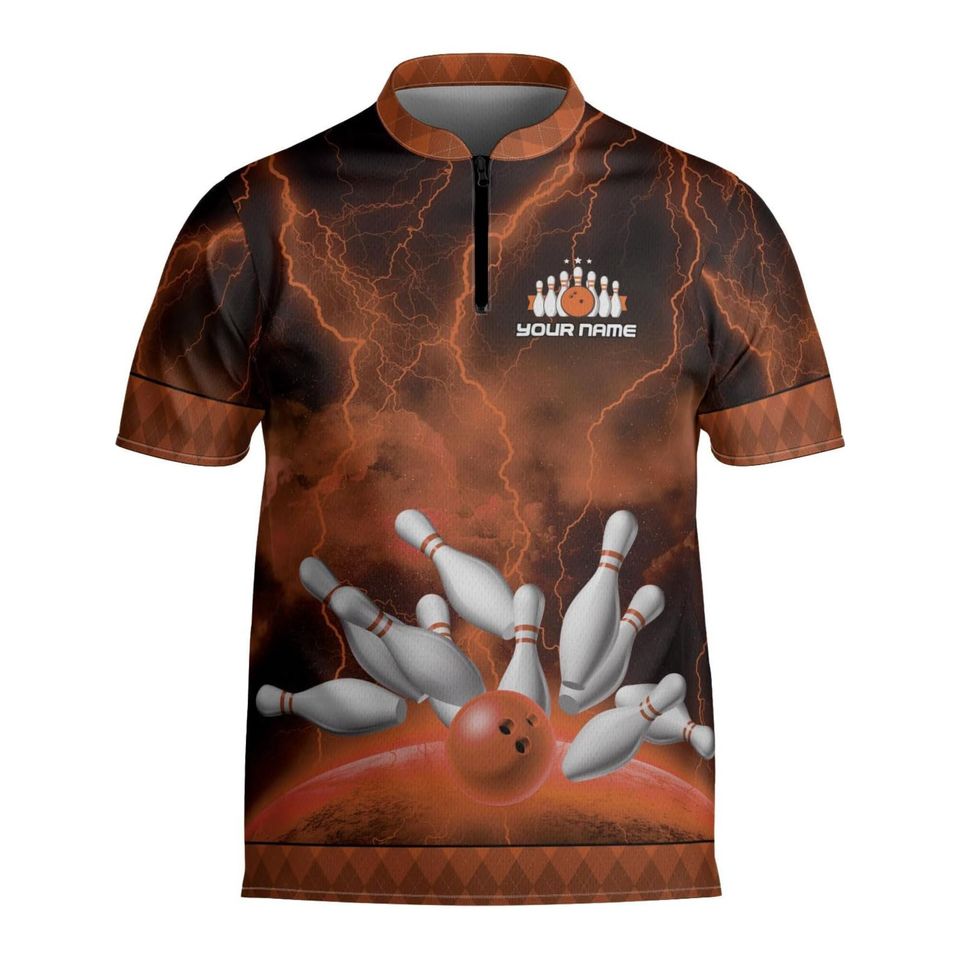 Personalized Bowling Jersey Shirt Custom Bowling Shirt Team Funny Gift For Bowler Player Short Sleeve Button Down Bowling Jersey Gift