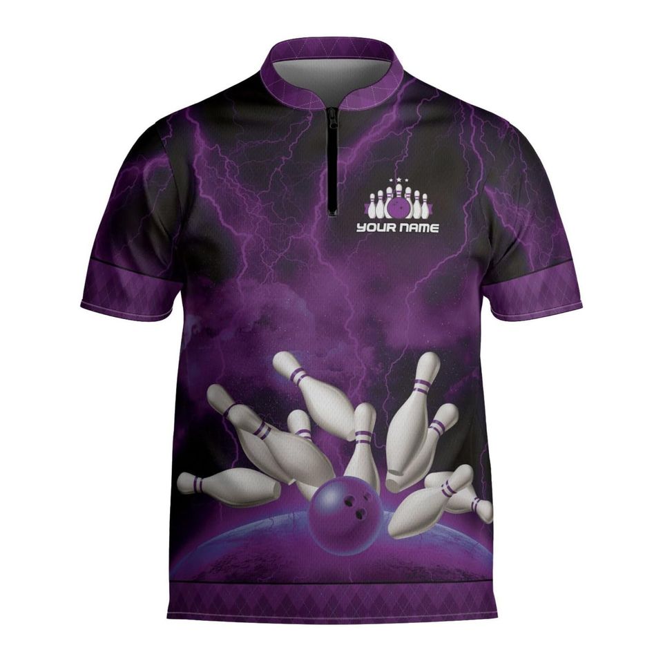 Personalized Bowling Jersey Shirt Custom Bowling Shirt Team Funny Gift For Bowler Player Short Sleeve Button Down Bowling Jersey Gift