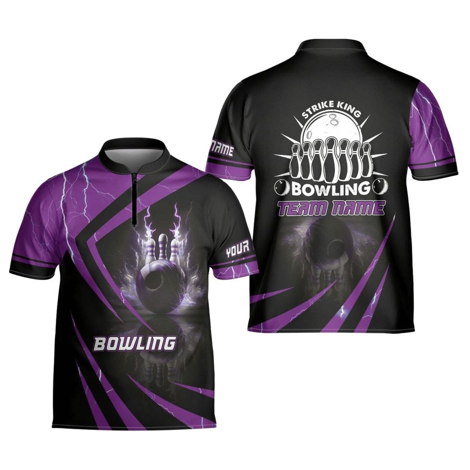 Personalized Bowling Jersey Shirt Custom Bowling Shirt Team Funny Gift For Bowler Player Short Sleeve Button Down Bowling Jersey Gift