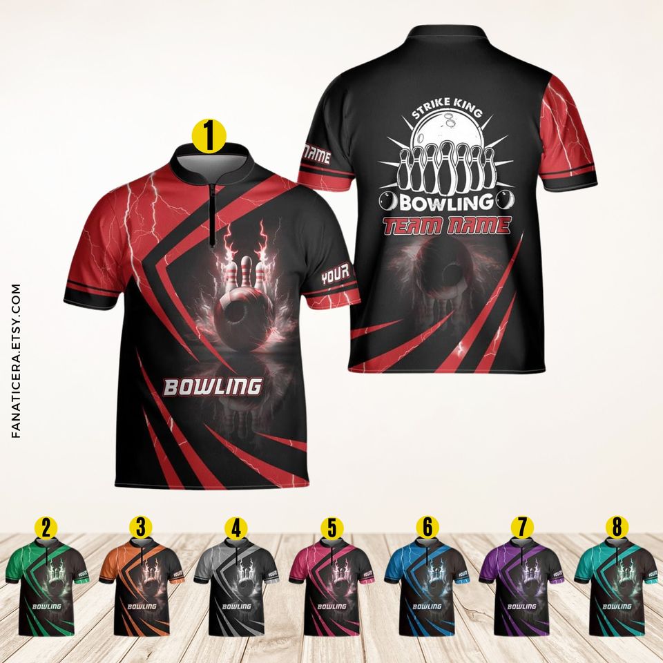 Personalized Bowling Jersey Shirt Custom Bowling Shirt Team Funny Gift For Bowler Player Short Sleeve Button Down Bowling Jersey Gift