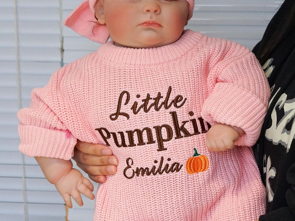 Baby Sweater Romper with Custom Name, Embroidered Little Pumpkin Clothes, Newborn Halloween Present