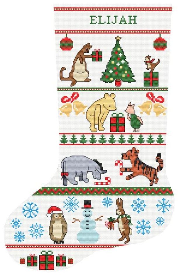 Classic Winnie-the-Pooh Stocking Cross Stitch Pattern: Christmas with Friends