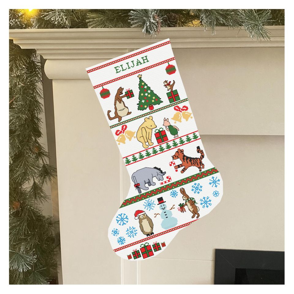 Classic Winnie-the-Pooh Stocking Cross Stitch Pattern: Christmas with Friends