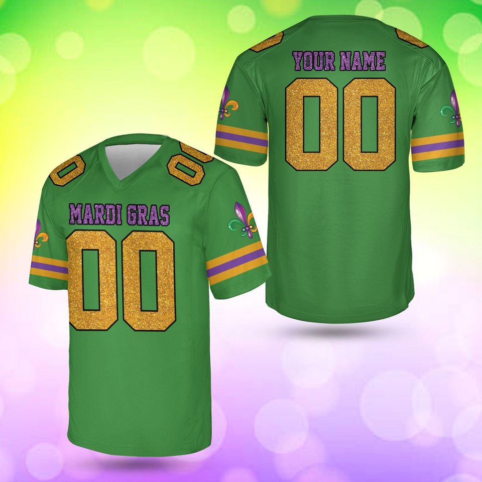 Custom Mardi Gras Glitter Football Jersey, Personalized Name Number Football Jersey