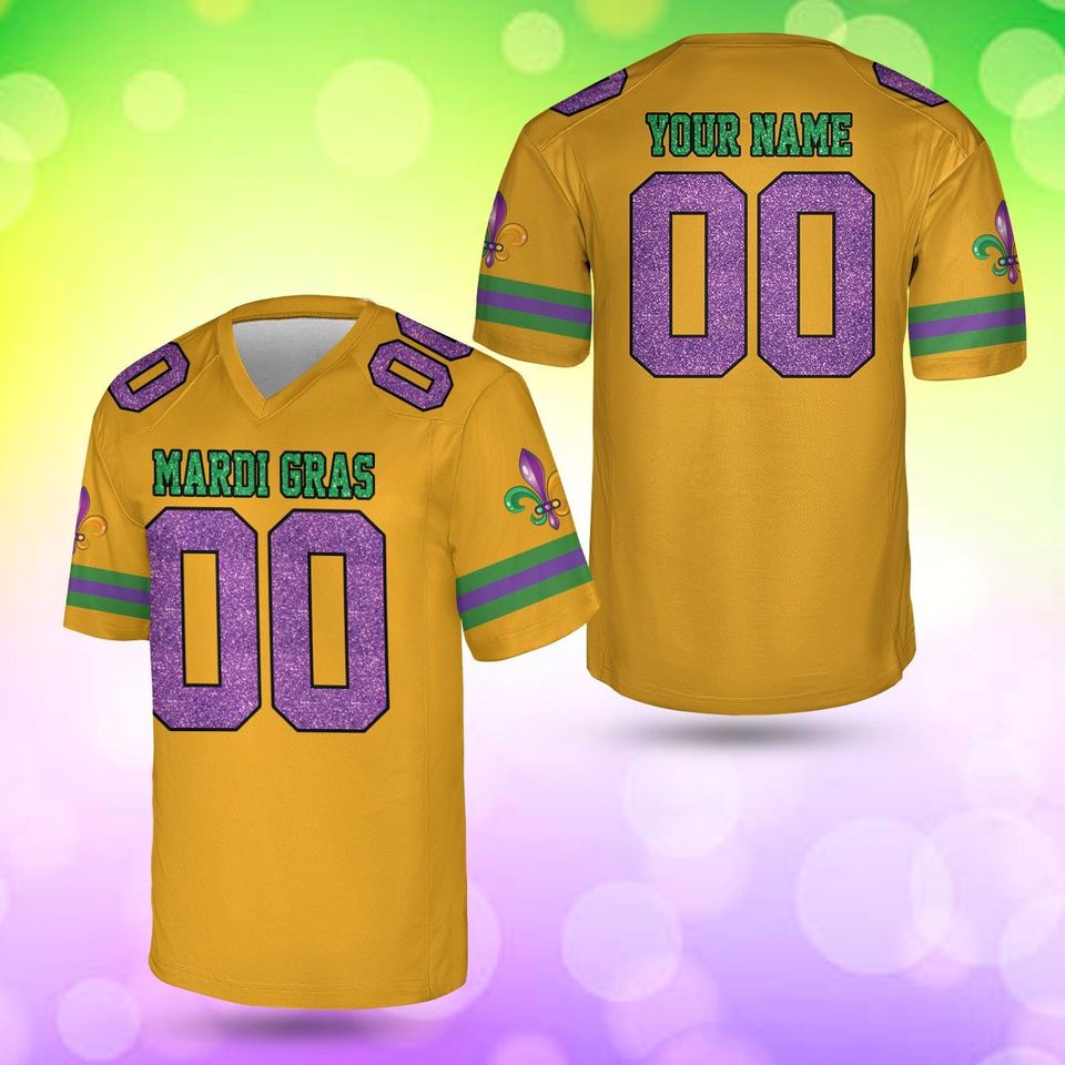 Custom Mardi Gras Glitter Football Jersey, Personalized Name Number Football Jersey